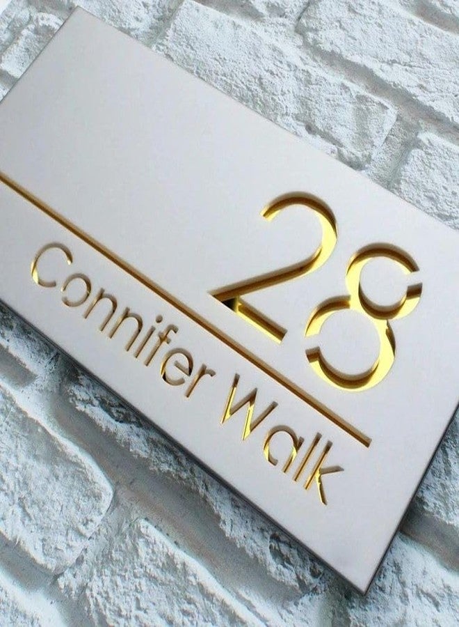Sure Laser Cut | White and Golden Acrylic Name Plate | 15x30 cm | Luxurious Style | Home Entrance, Office Door, Apartment, Business Establishment - Image 4
